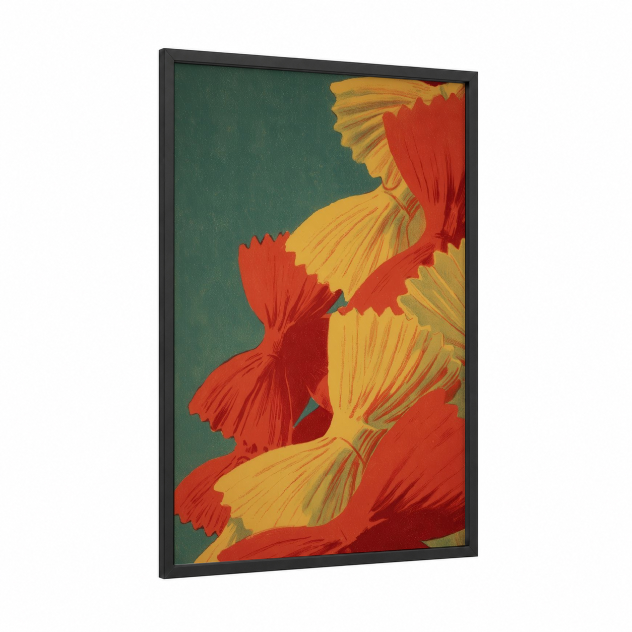 Golden Pasta Ribbons framed art print — black wood frame — red and gold palette