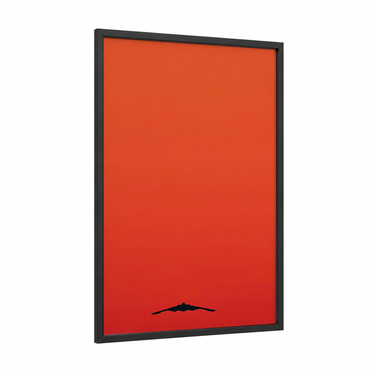 Stealth Silhouette framed military plane print — black wood frame — red and black palette