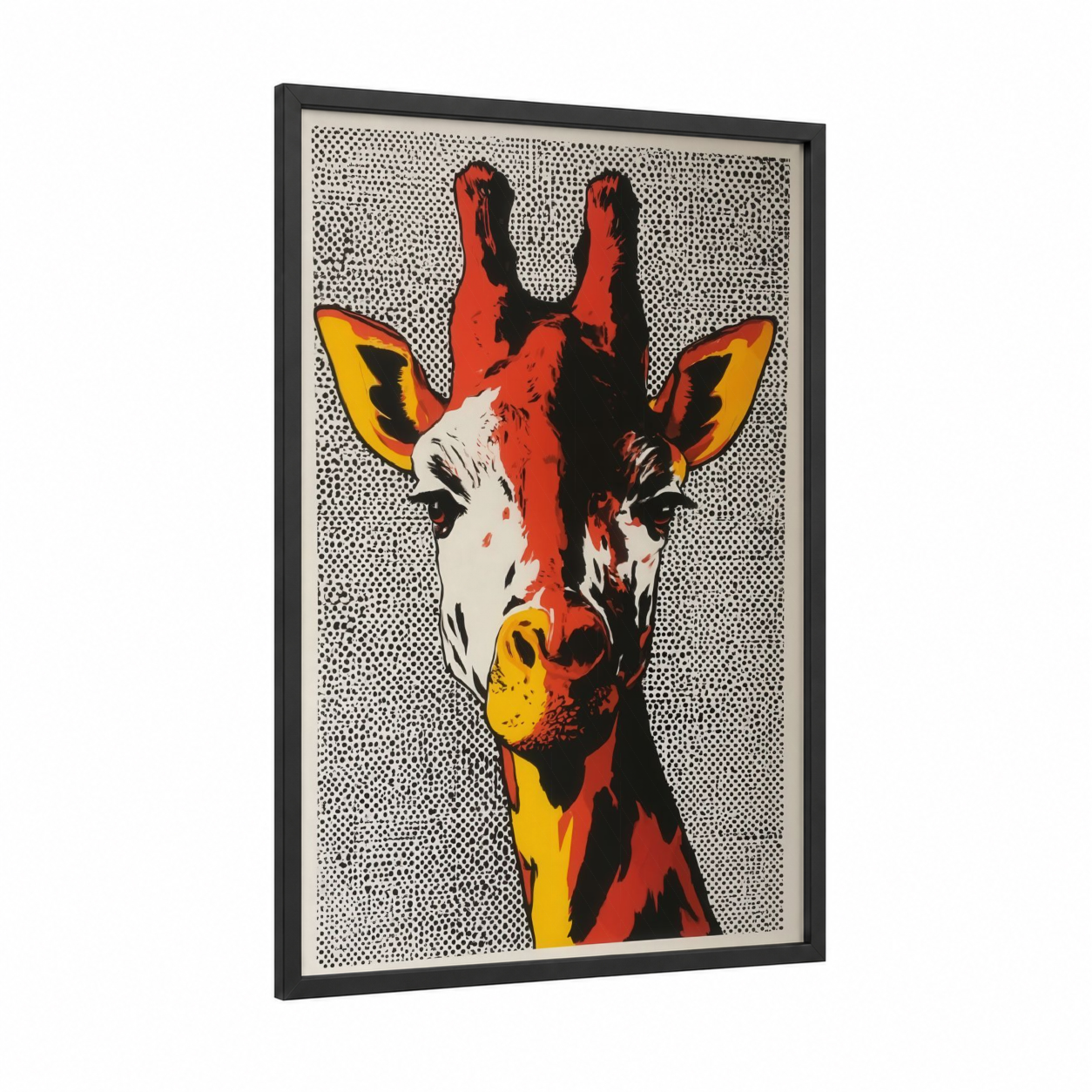 Pop Art Giraffe framed art print — black wood frame — red and yellow palette
