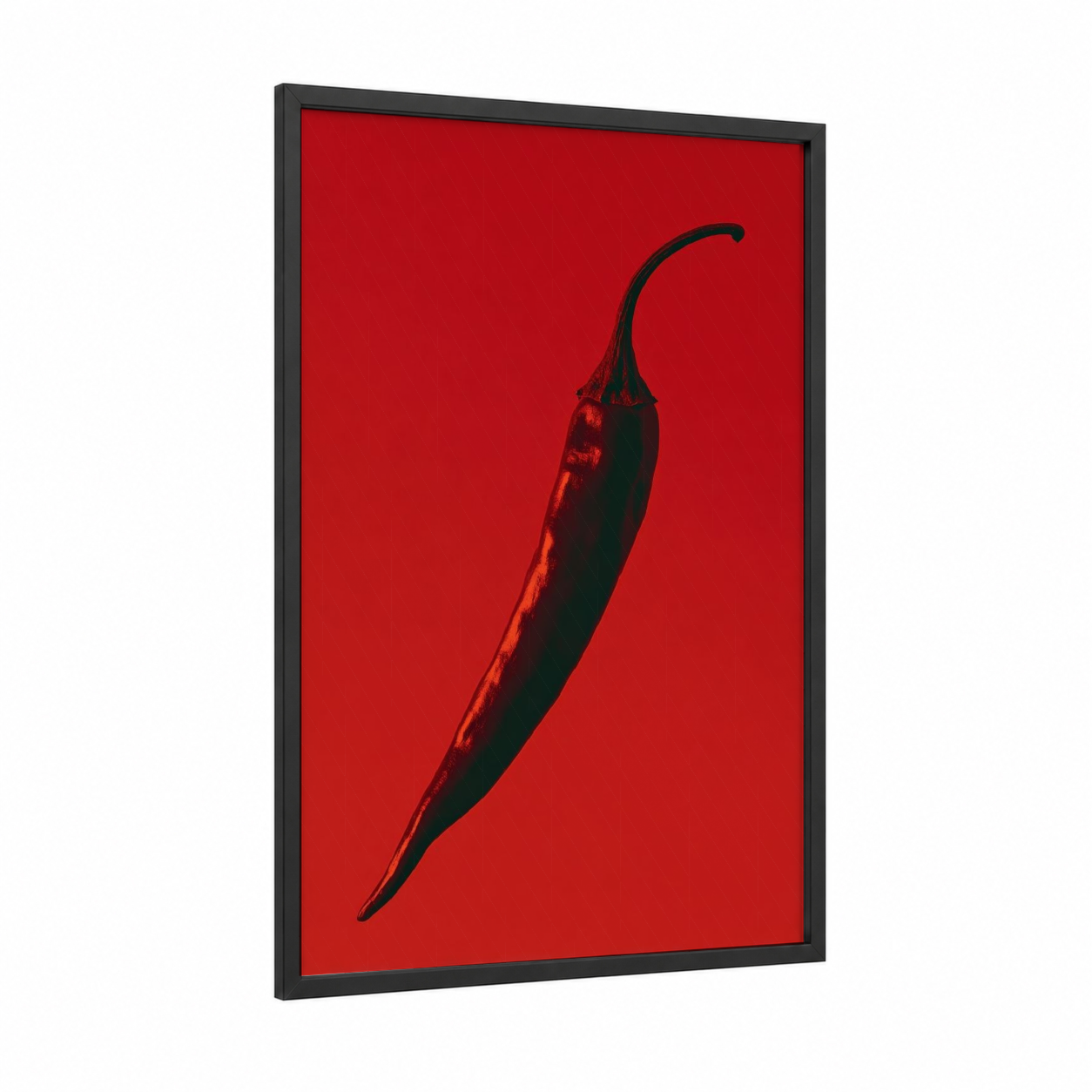 Red Chili Pepper framed vegetable print — black wood frame — red and black palette