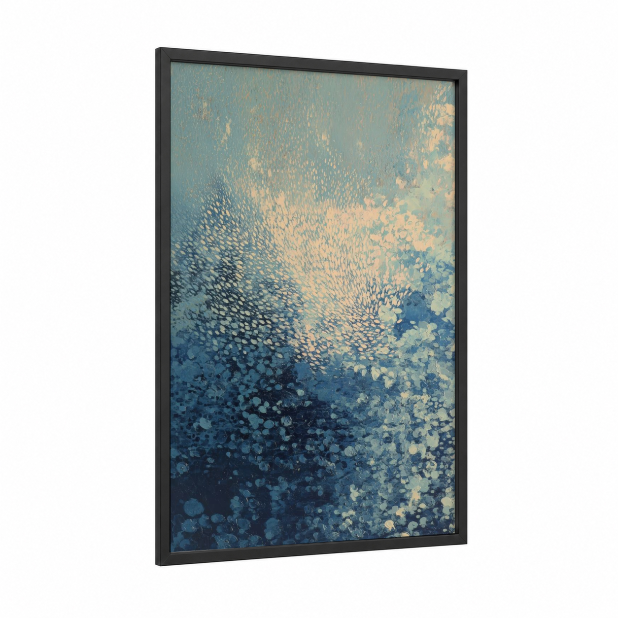 Golden Catch framed fishing print — black wood frame — blue and gold and cream palette