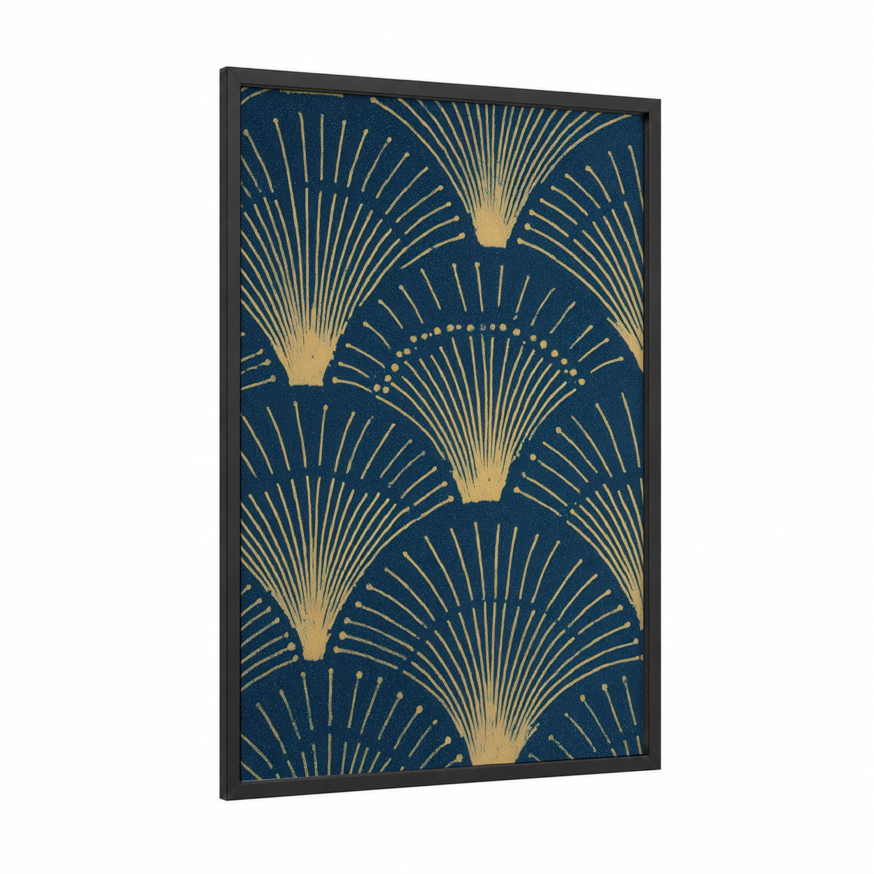 Celestial Fans framed galaxy print — black wood frame — gold and white and dark blue palette