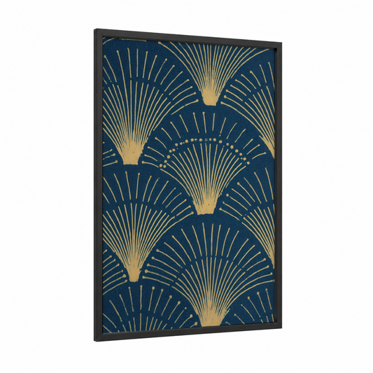 Celestial Fans framed galaxy print — black wood frame — gold and white and dark blue palette