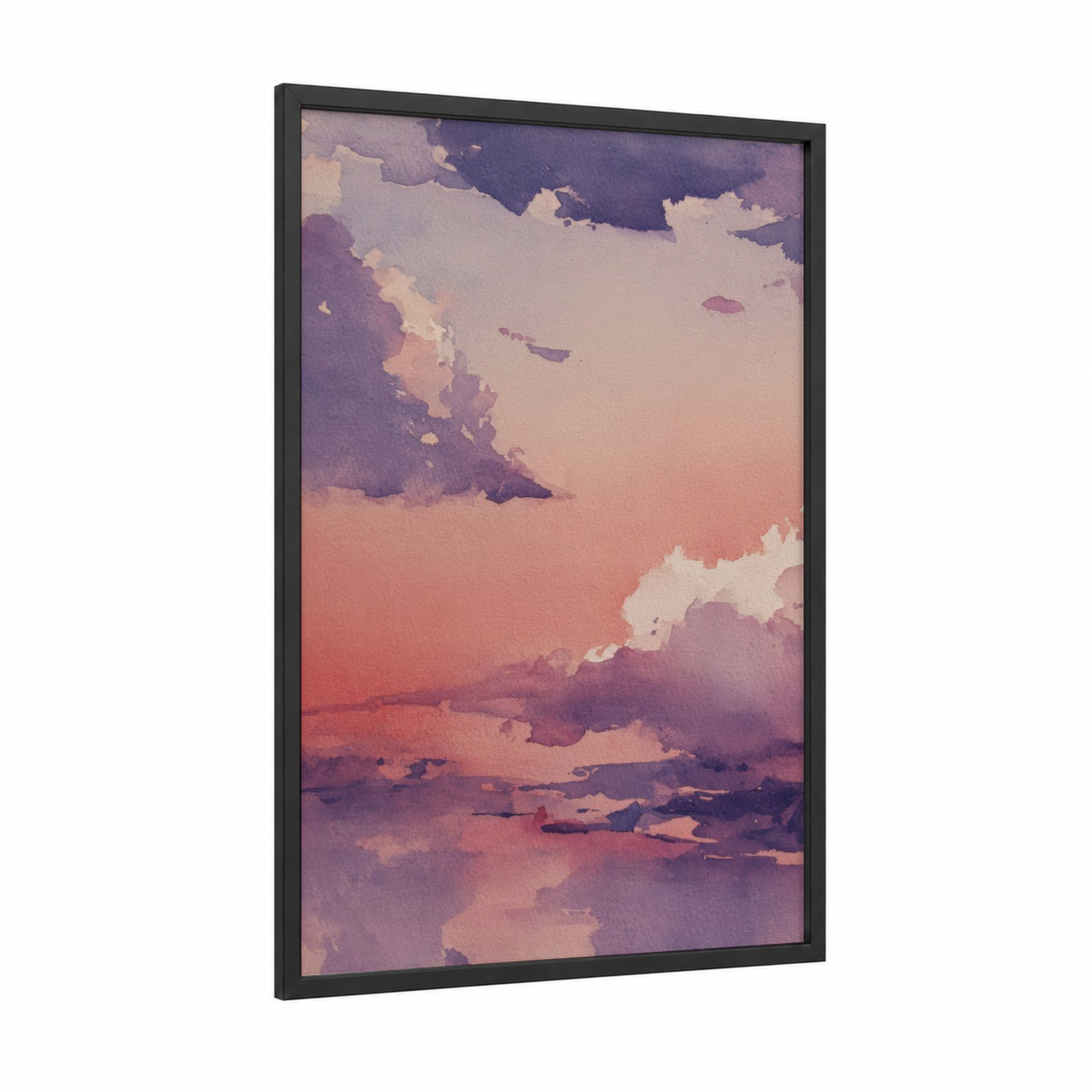 Coral Morning Sky framed art print — black wood frame — lavender and salmon pink palette