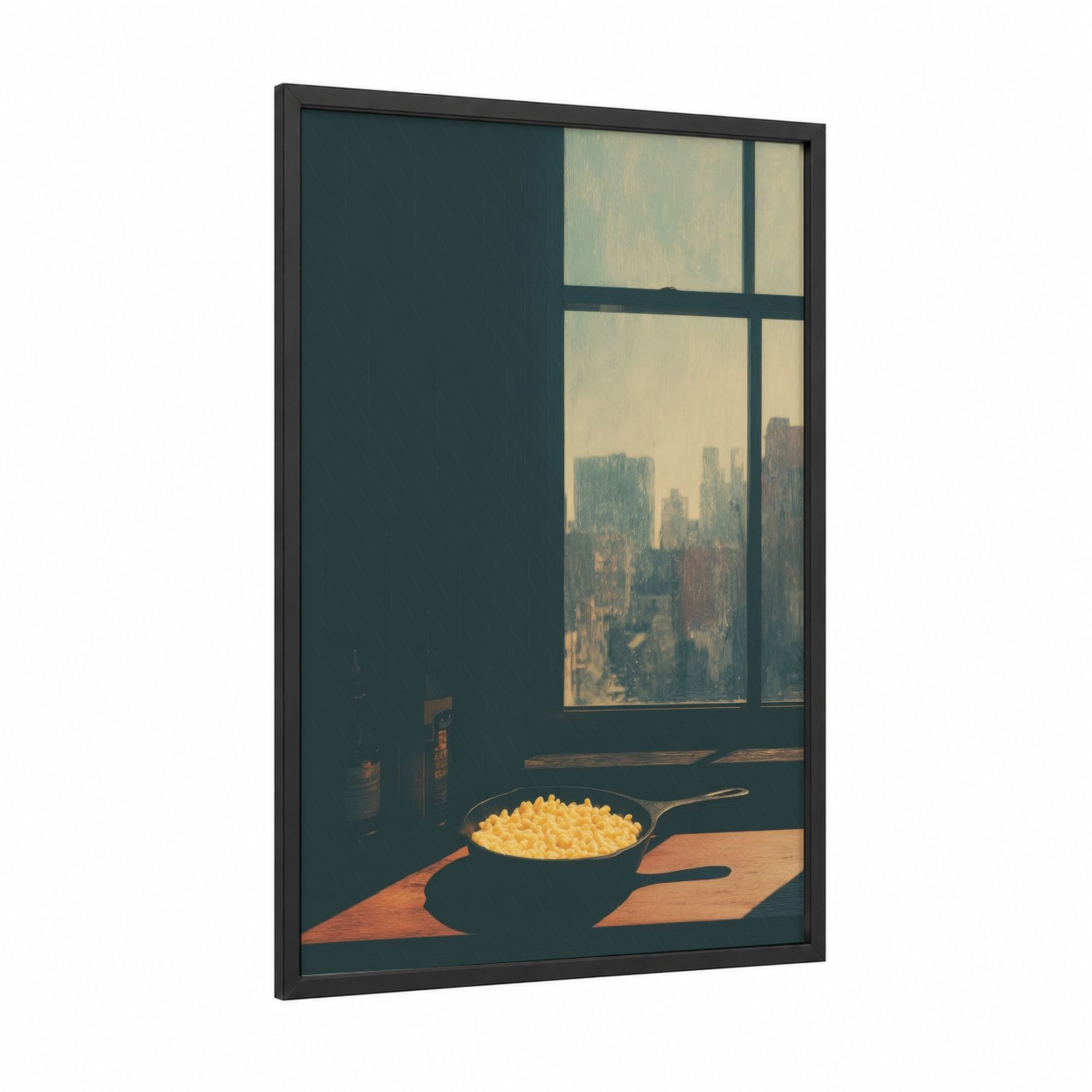 Urban Pasta View framed art print — black wood frame — dove gray and gold palette