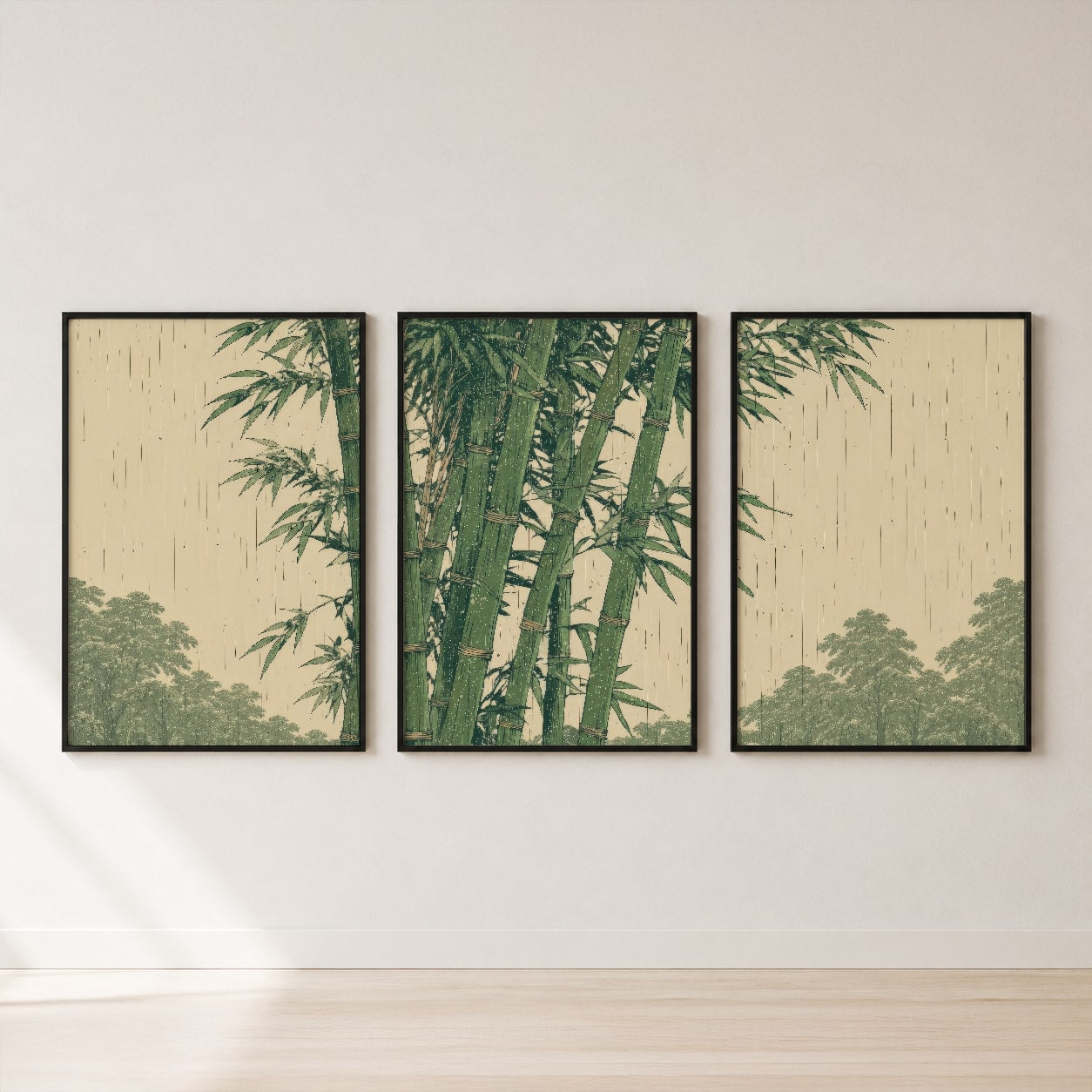 Bamboo Forest Japanese Woodblock Triptych Wall Art — set hero