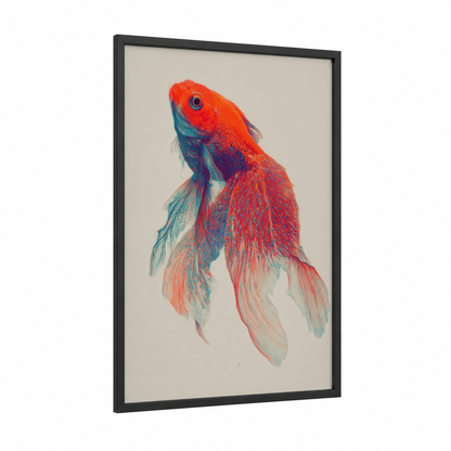 Crimson Betta Goldfish framed art print — black wood frame — red and teal palette