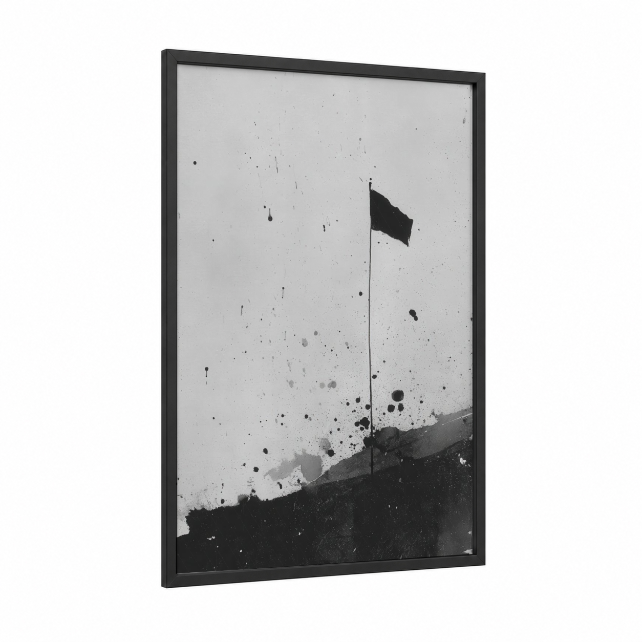 Stormy Golf Flag framed art print — black wood frame — black and white and gray palette