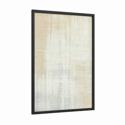 Woven Serenity framed abstract minimalist print — black wood frame — cream and beige palette
