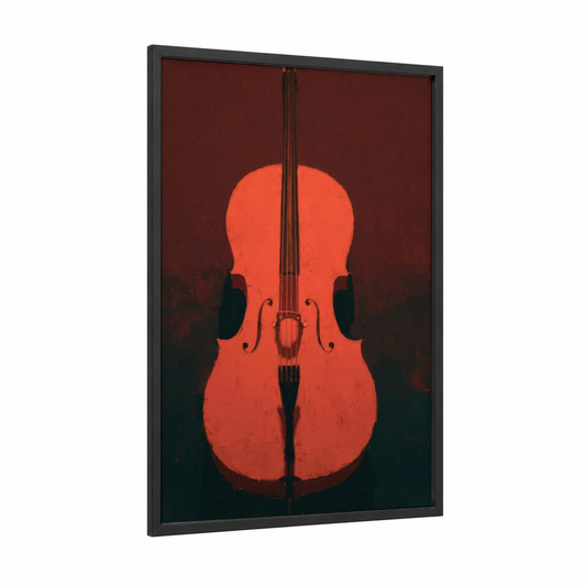 Crimson Cello framed art print — black wood frame — red and maroon palette