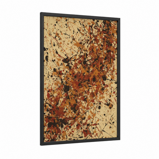 Autumn Splatter framed sweet print — black wood frame — russet and black palette