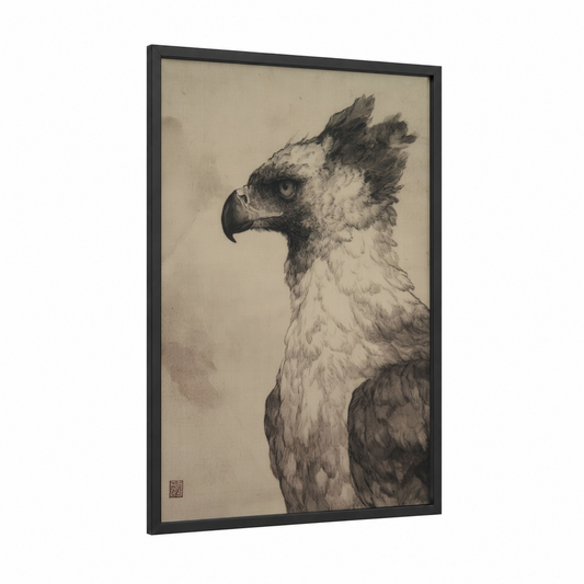 Majestic Griffin Profile framed art print — black wood frame — black and white and gray palette
