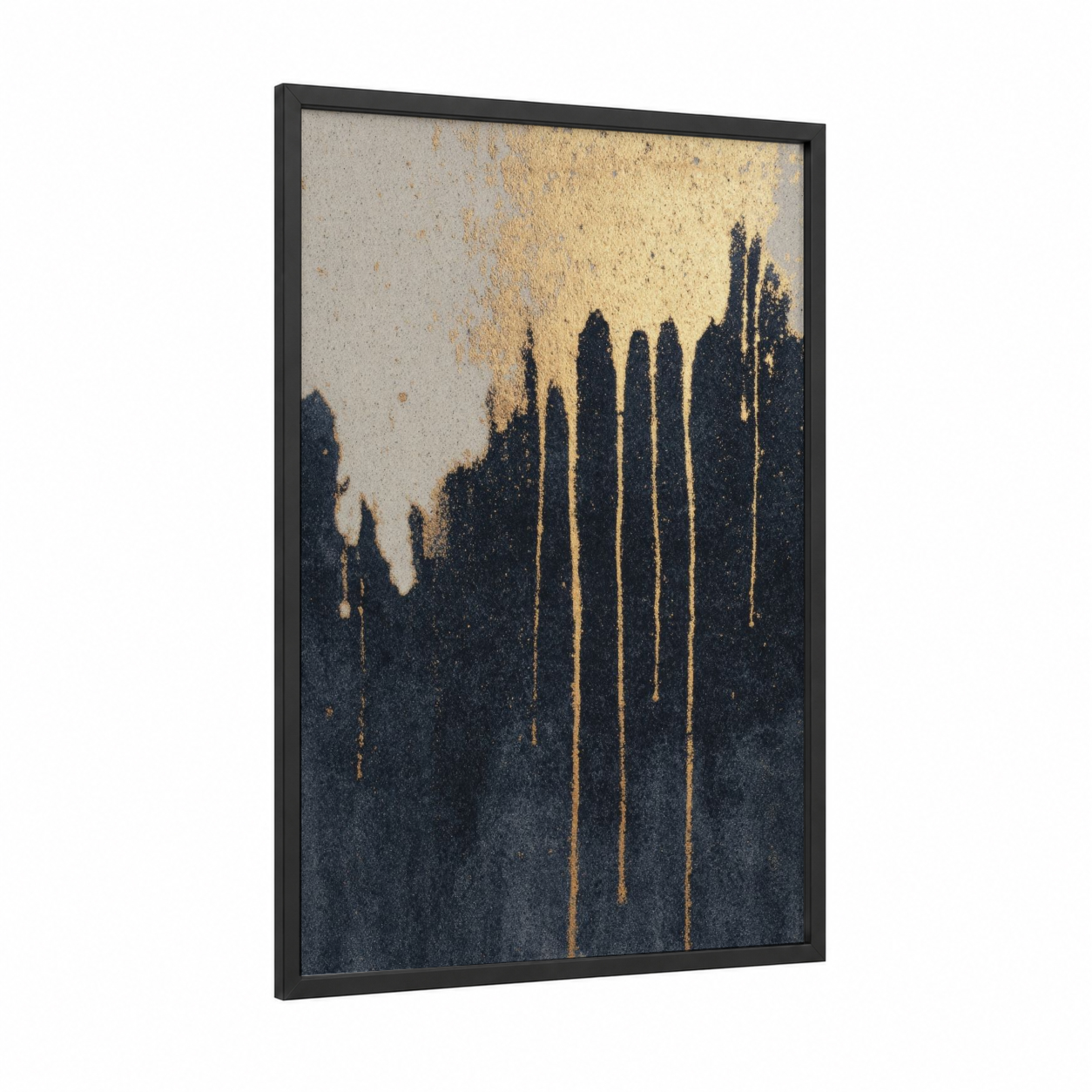 Ceramic Landscape framed pottery print — black wood frame — gold and black palette