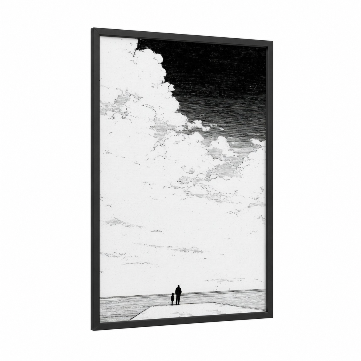 Waterfront Bond framed father's day print — black wood frame — black and white palette