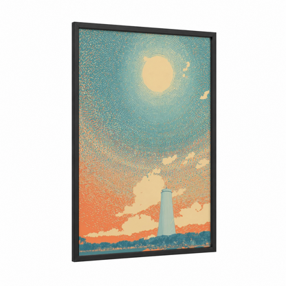 Radiant Power Plant framed art print — black wood frame — teal and orange palette