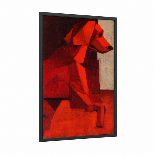 Crimson Setter framed art print — black wood frame — red and maroon palette