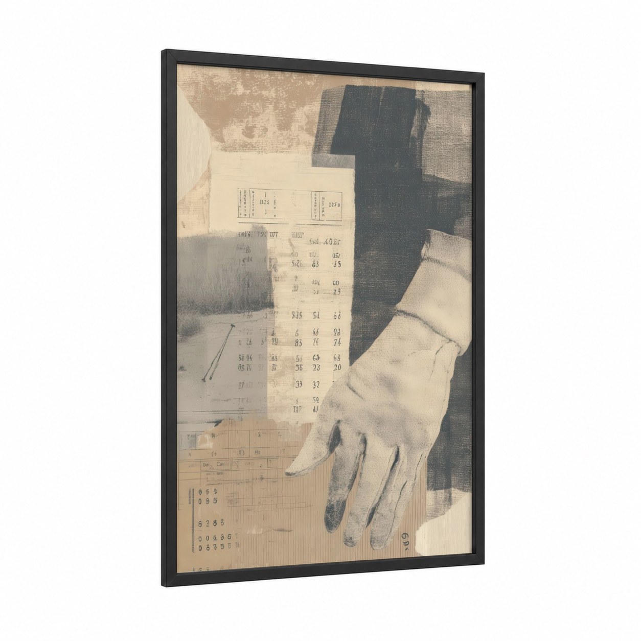 Vintage Golf Hands framed art print — black wood frame — beige and gray palette