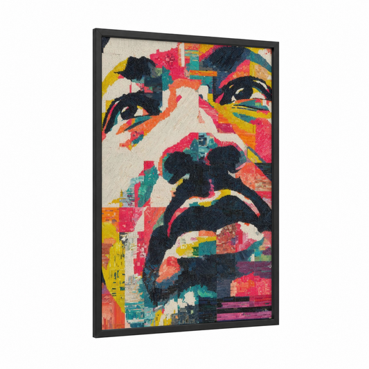 MLK Hope Portrait framed martin luther king jr day print — black wood frame — magenta and gold palette