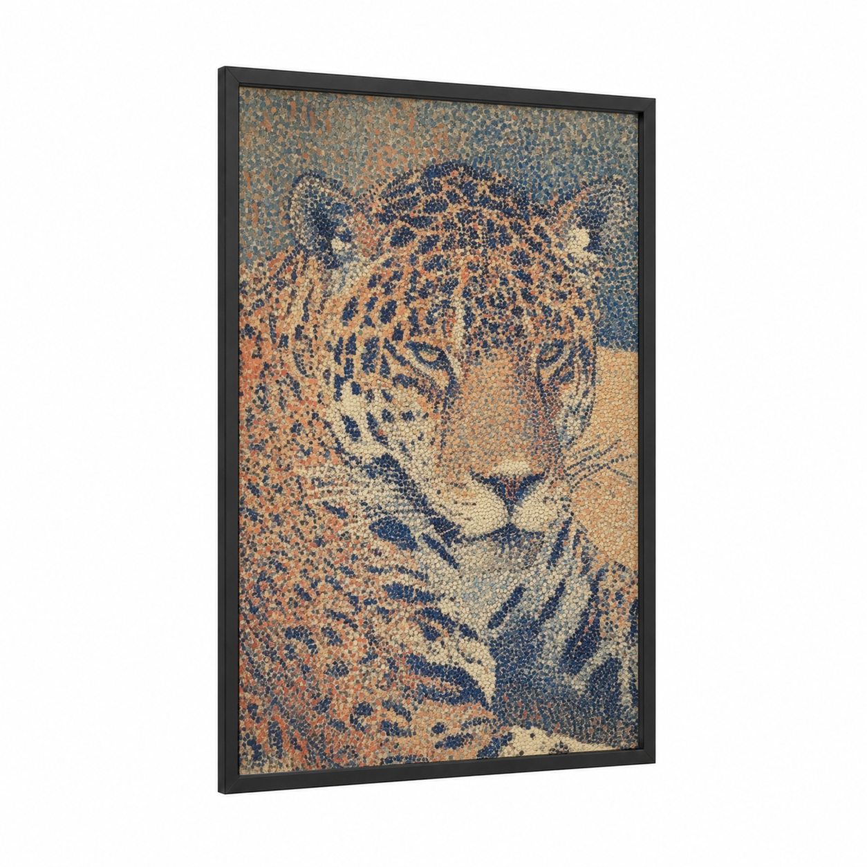 Spotted Jaguar framed art print — black wood frame — gold palette
