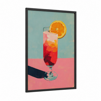 Tropical Cocktail framed art print — black wood frame — pink and orange palette
