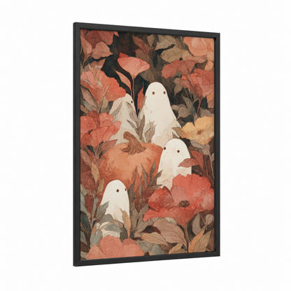 Autumn Ghost Gathering framed art print — black wood frame — russet and cream palette