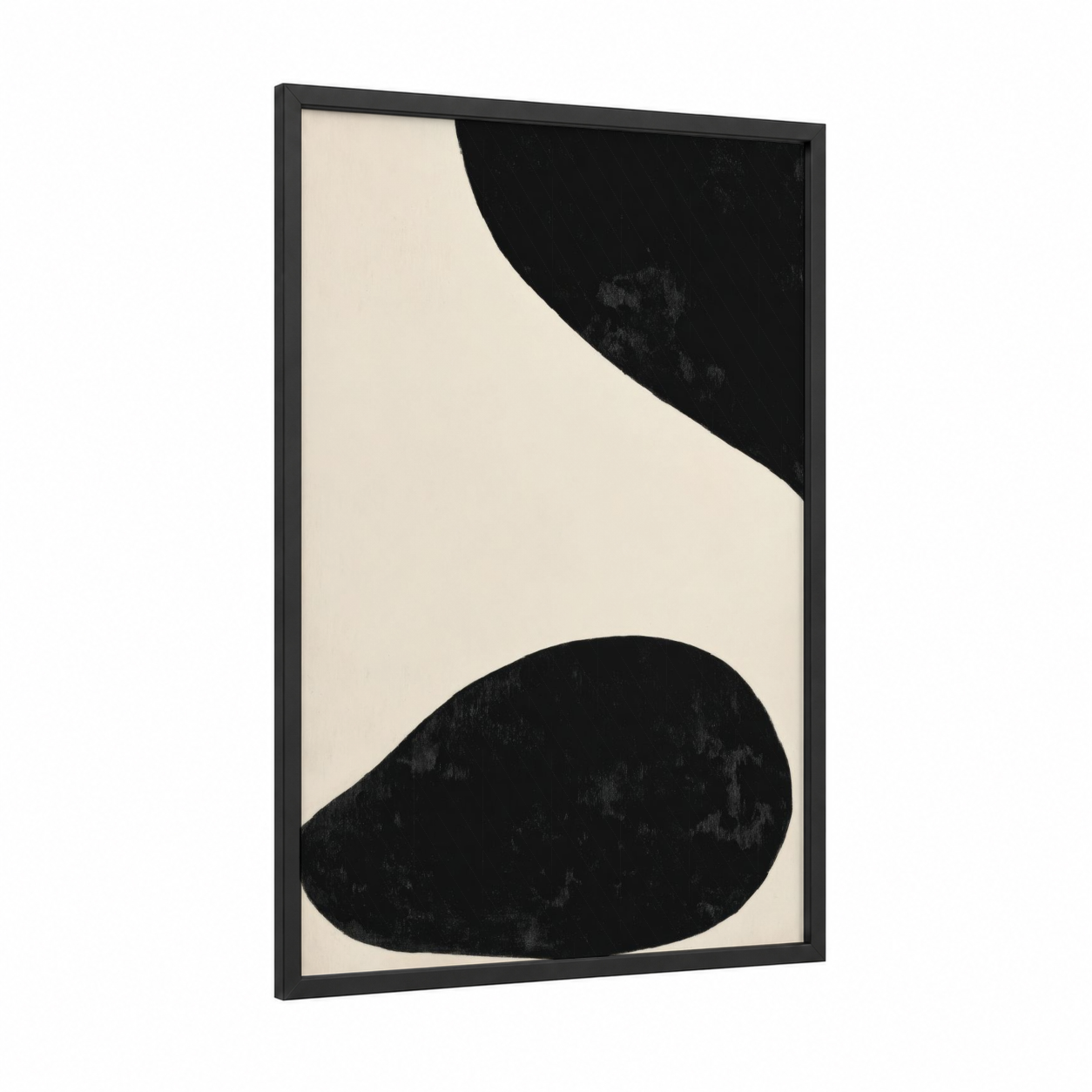 Organic Curves framed abstract minimalist print — black wood frame — black and white and cream palette