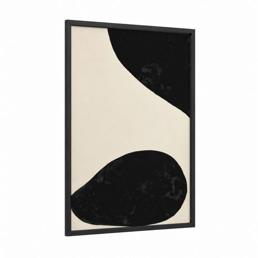 Organic Curves framed abstract minimalist print — black wood frame — black and white and cream palette