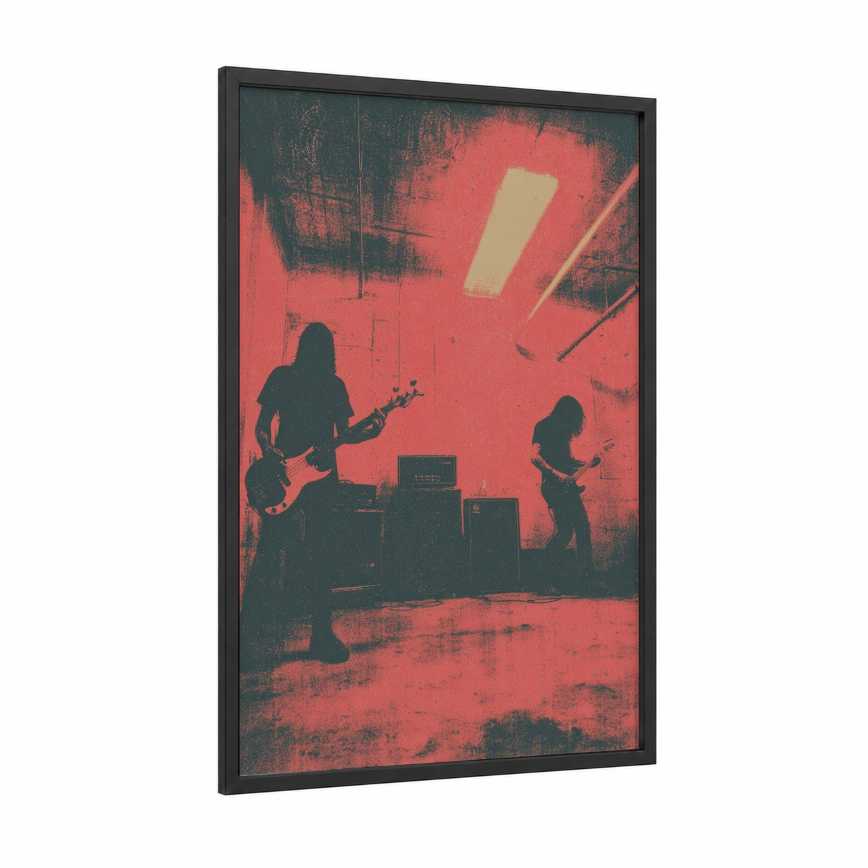 Red Stage Shredders framed death metal print — black wood frame — red and black palette