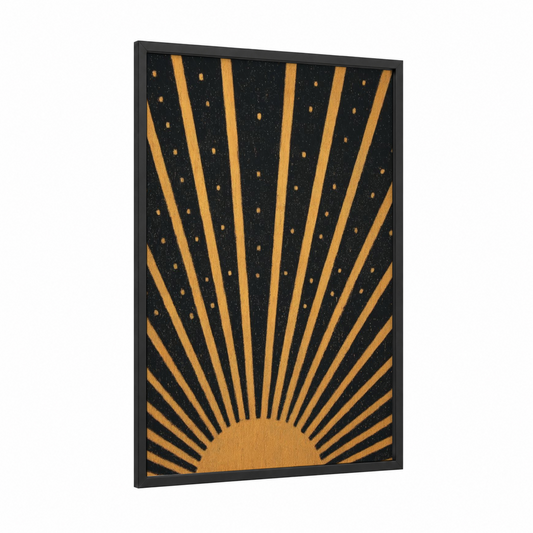 Golden Sunrise framed the sun print — black wood frame — gold and black palette