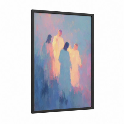 Heavenly Spirits framed all saints day print — black wood frame — blue and gold and blue palette