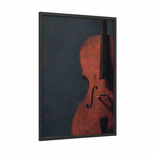 Vintage Cello framed art print — black wood frame — russet and dove gray palette