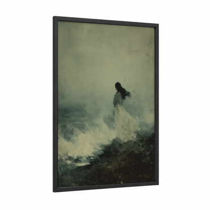 Ethereal Ghost framed art print — black wood frame — gray and black and white palette