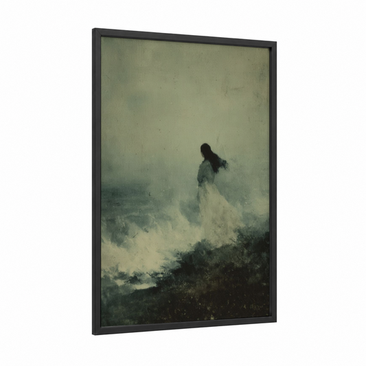 Ethereal Ghost framed art print — black wood frame — gray and black and white palette