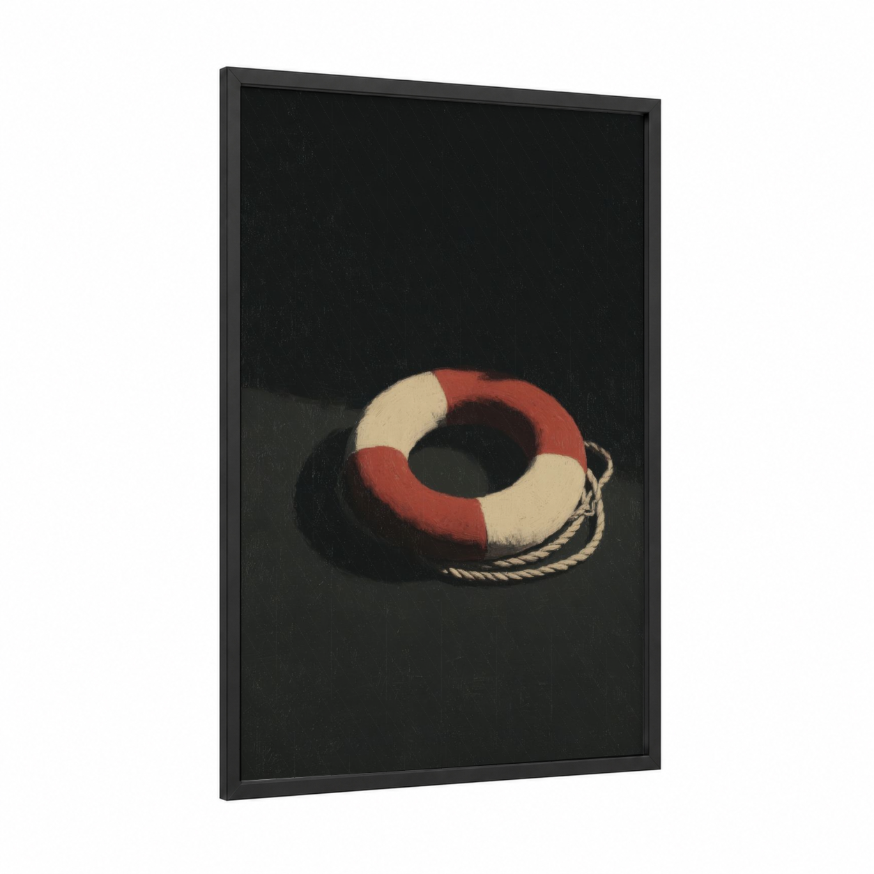 Classic Life Ring framed art print — black wood frame — red and cream palette