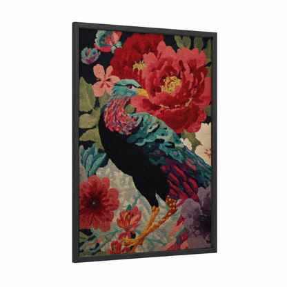 Jeweled Griffin framed art print — black wood frame — red and teal palette