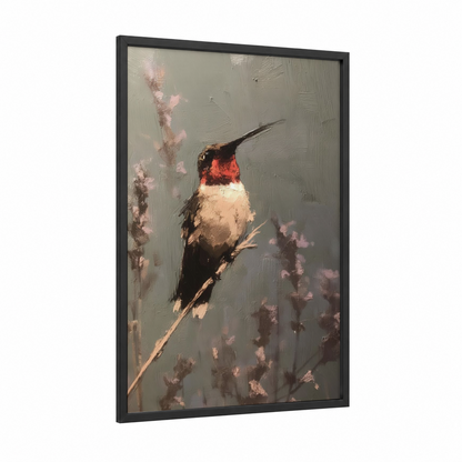 Hummingbird framed art print — black wood frame — cream and rose gold palette