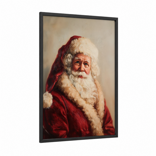 Santa Portrait framed christmas print — black wood frame — red and cream palette