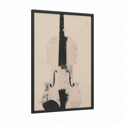 Minimalist Violin framed art print — black wood frame — black and white and cream palette