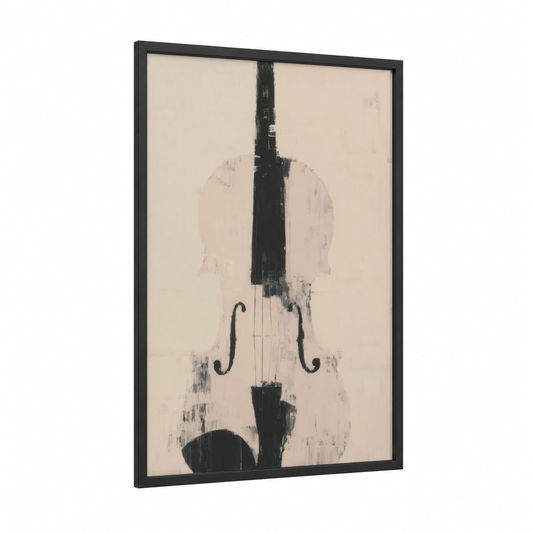 Minimalist Violin framed art print — black wood frame — black and white and cream palette