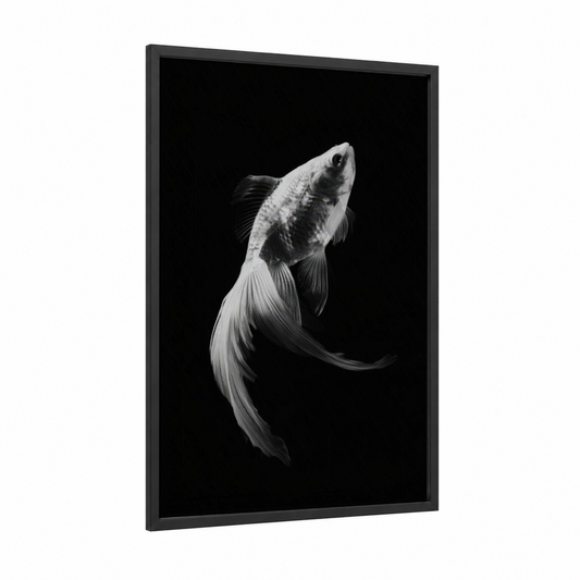 Graceful Goldfish framed art print — black wood frame — black and white palette