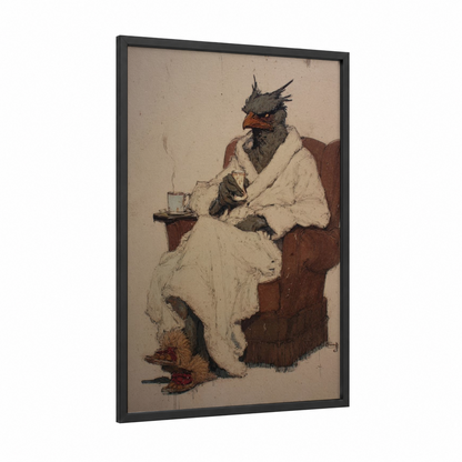 Cozy Phoenix framed art print — black wood frame — cream and maroon palette