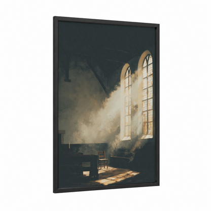 Sacred Light Chapel framed churches and chapels print — black wood frame — gold and cream palette