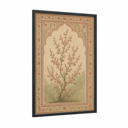 Cherry Blossom Tree Ornate Wall Art framed flower print — black wood frame — peach and beige palette