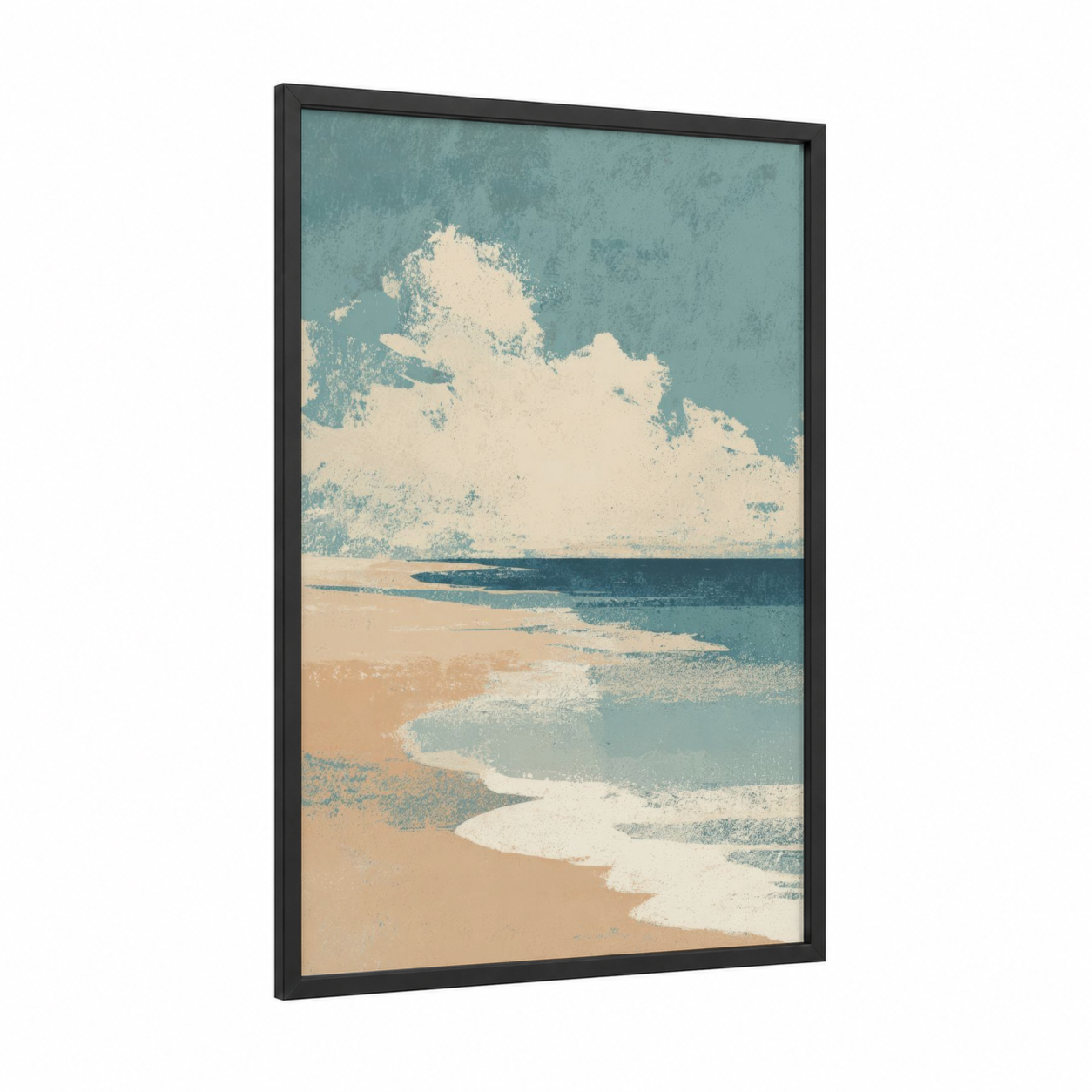 Coastal Summer framed art print — black wood frame — teal and cream palette