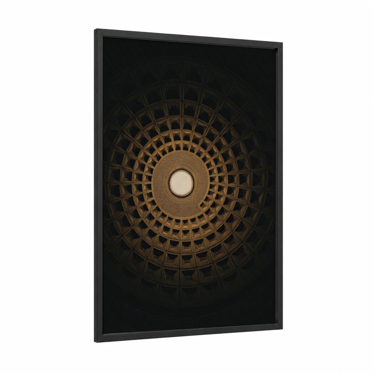 Pantheon Dome framed art print — black wood frame — gold and black palette