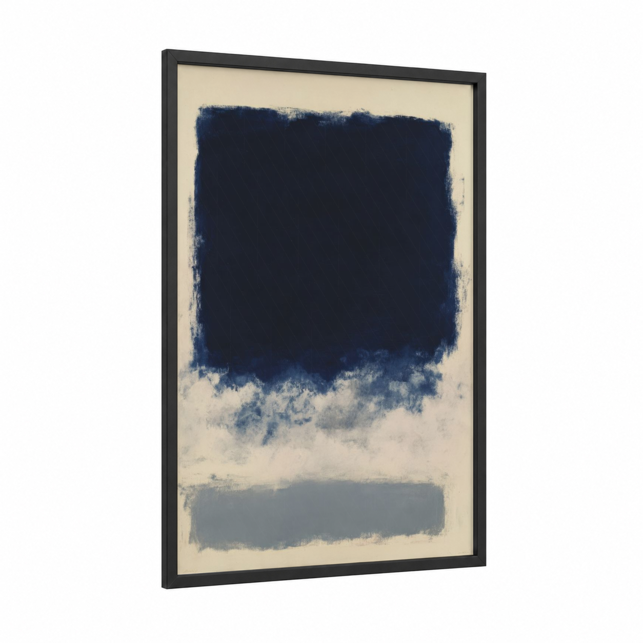 Indigo Horizon framed abstract minimalist print — black wood frame — blue and cream palette