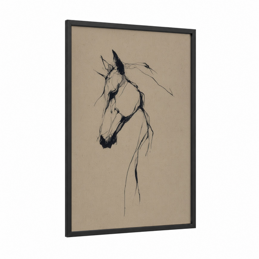 Ethereal Unicorn framed unicorns print — black wood frame — black and beige palette