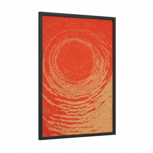 Crimson Vortex framed abstract expressionism print — black wood frame — red and orange palette