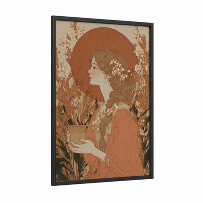 Virgo Maiden framed art print — black wood frame — cream palette