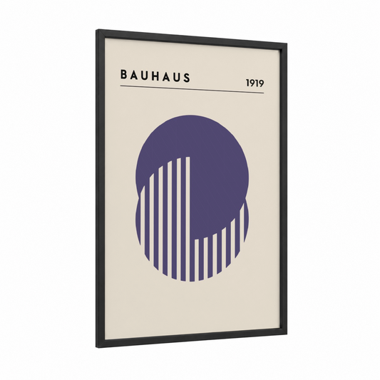 Bauhaus Portrait framed abstract geometric print — black wood frame — dark blue and cream palette